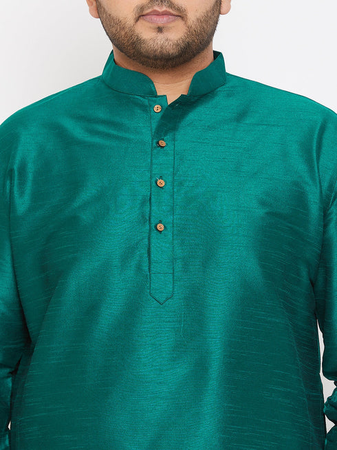 Vastramay Men's Plus Size Green Silk Blend Kurta Pyjama Set